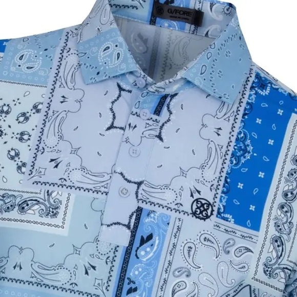G/Fore Men's Bandana Tech Pique Slim Fit Polo: Sky New With Tags - Picture 4 of 7